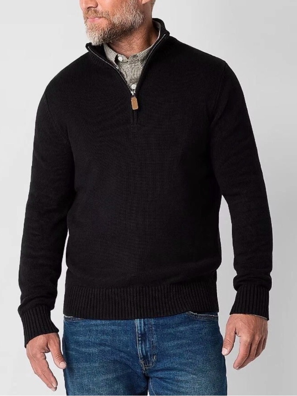 St Johns Bay Mens 1/4 Zip High Neck Classic Chunky Knit Sweatshirt Black L